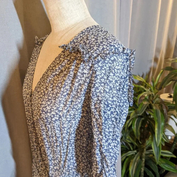 Veronica Beard Mini Dress 100% Silk Dakota Floral Blue Ruched  Size 2 - Picture 8 of 14